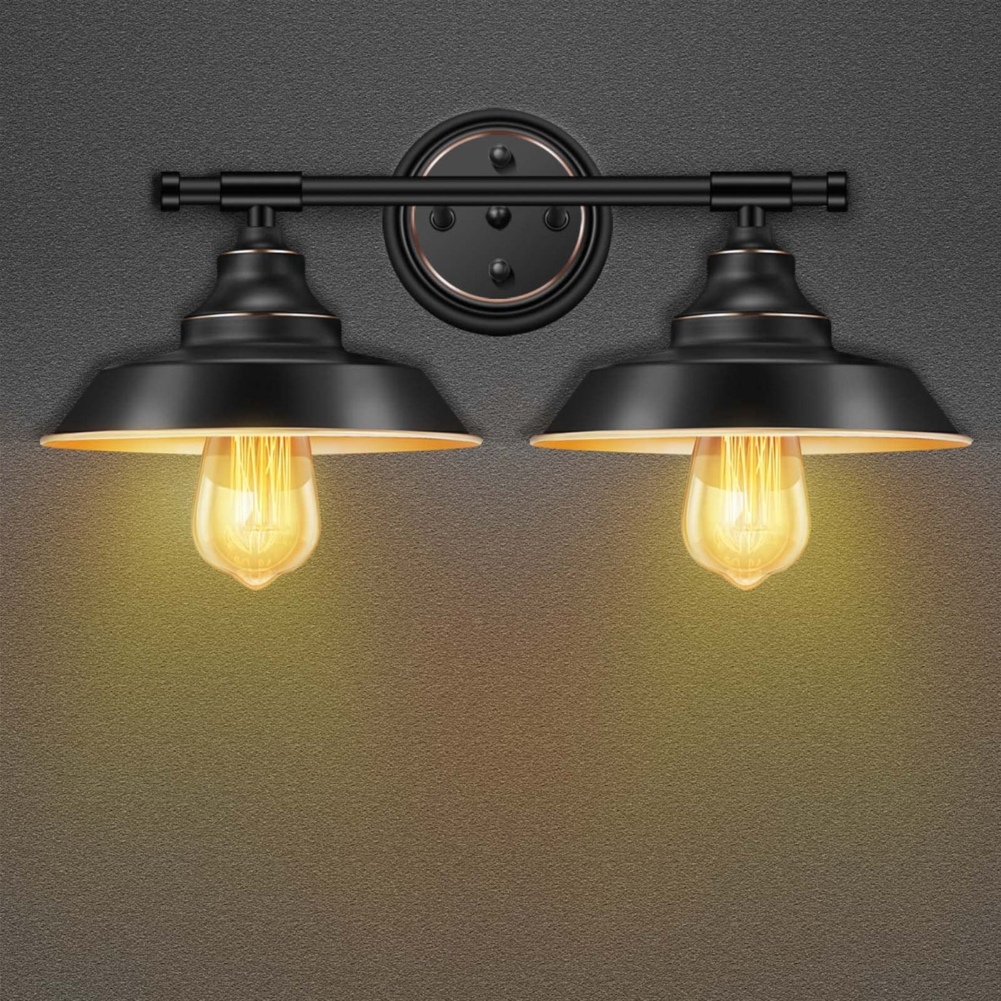 Elibbren Vintage 2-Light Wall Sconce, Matte Black Metal Bath Fixture, 2 Pack