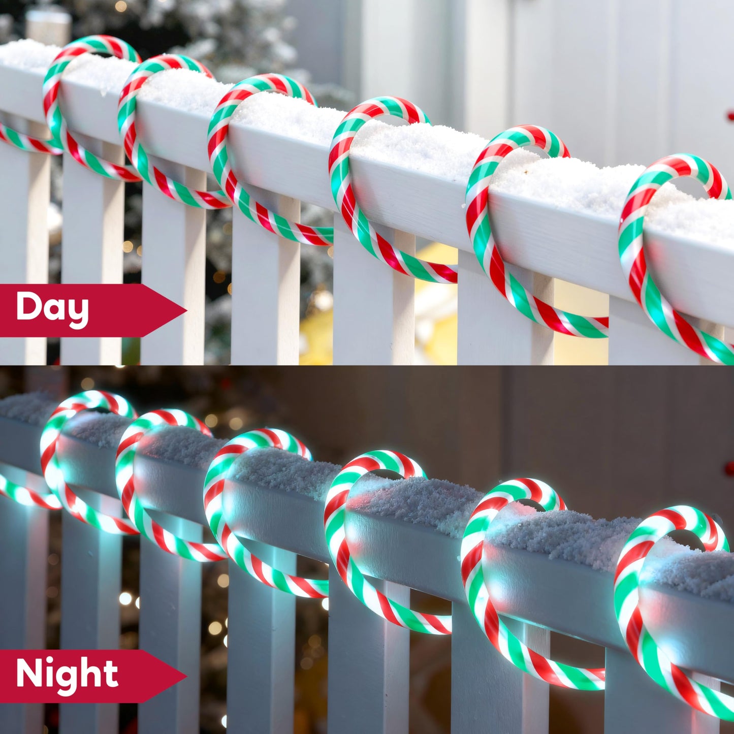 Joiedomi 40Ft Led Candy Cane Rope Lights  Waterproof Outdoor 360 Led Christmas Decor Lights For Garden Yard Party Xmas Christmas Holiday Decorations (Red & Green & Cool White)