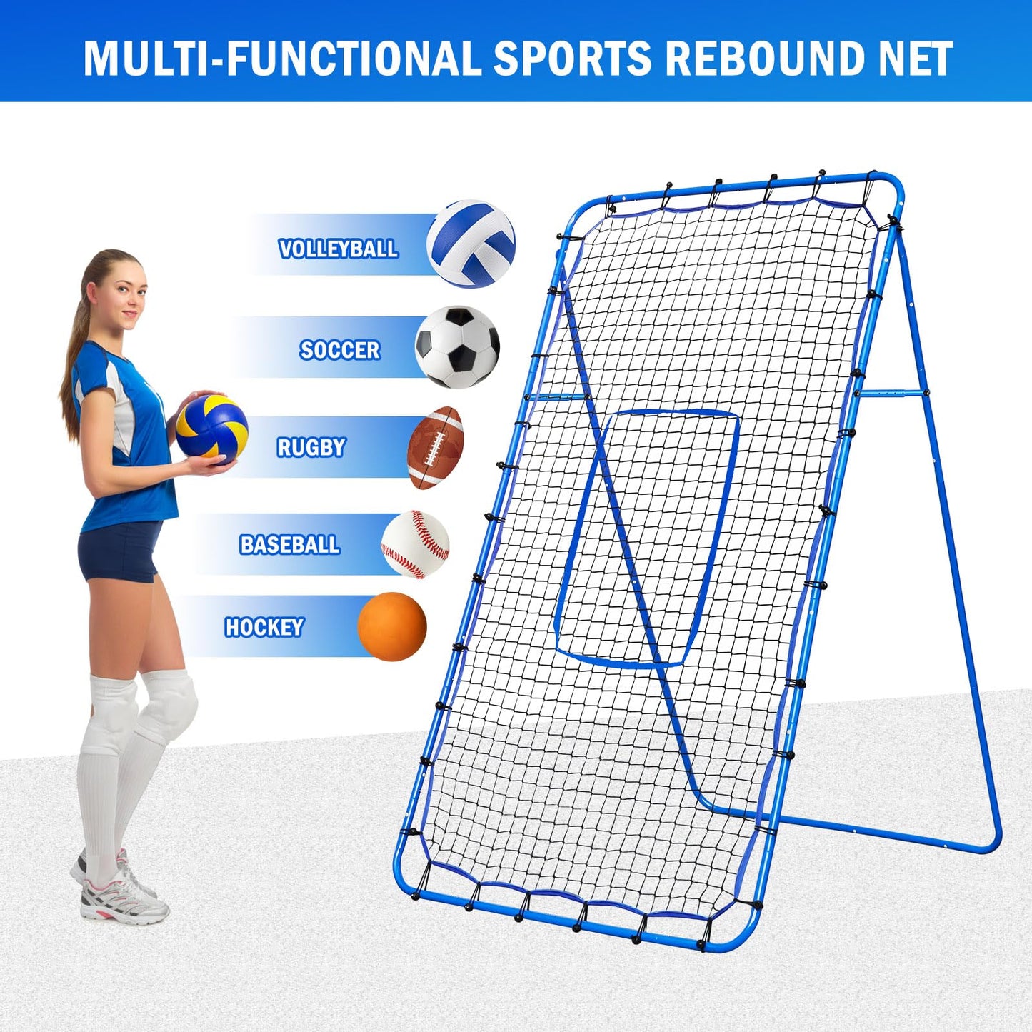 7x4FT Volleyball Rebounder Net Pro, Baseball Softball Rebound Pitch Back Net, Adjustable Angle Lacrosse Bounce Back Practice Equipment, Easy Quick Setup, Ideal for Outdoor and Backyard Training