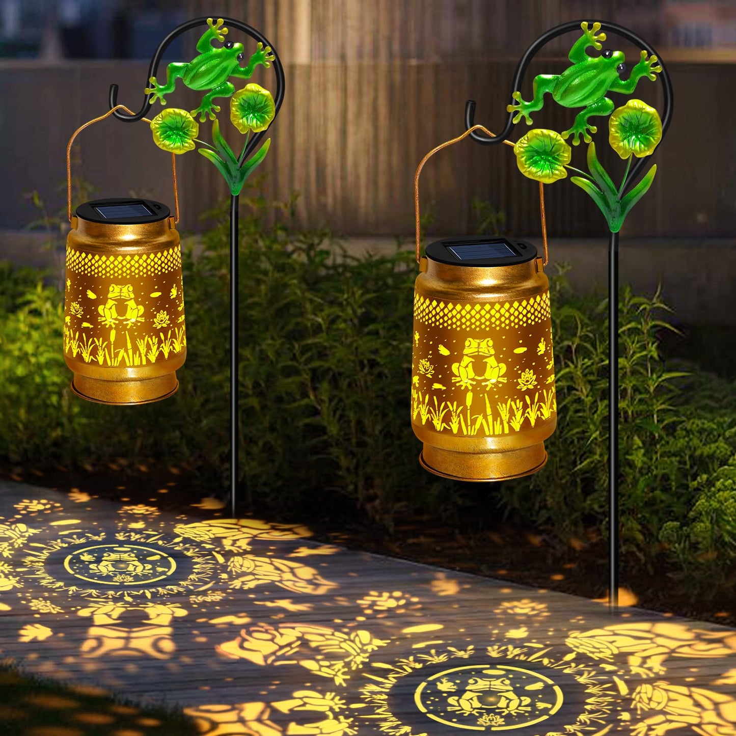 EDOF Frog Solar Lanterns - 2 Packs, Waterproof, Warm White, Metal, with Shepherd Hook, Outdoor Decor for Yard, Garden, Patio