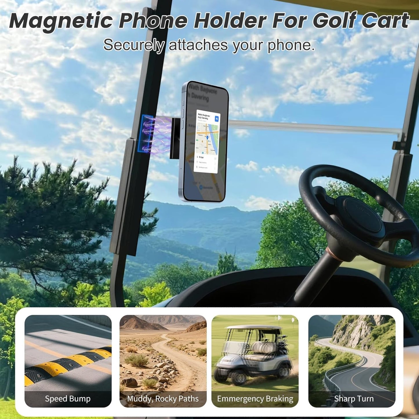 Magnetic Golf Cart Phone Holder Compatible with Magsafe iPhone 16/15/14/13/12, Fits Yamaha, EZGO, Club Car, Alloy Strong Magnetic Phone Mount for Gym, Kitchen