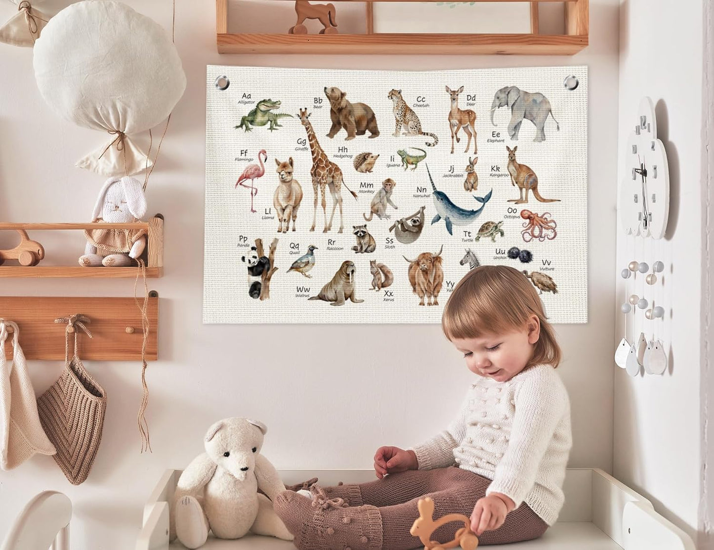 ABC Alphabet Educational Canvas Banner,Animal Alphabet Nursery Wall Decor,ABC Animal Educational Banner Flag Wall Art for Nursery Classroom Kids Room Bedroom Playroom,20x30 in