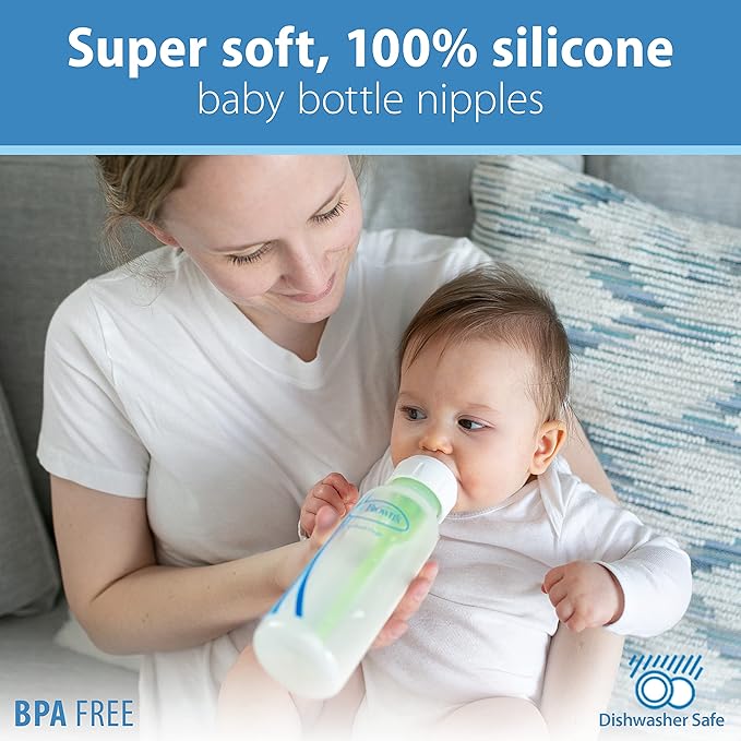 Dr. Brown's Natural Flow Y-Cut Narrow Baby Bottle Silicone Nipple, Ideal for Thicker Liquids, 9m+, 100% Silicone Bottle Nipple, 6 Count