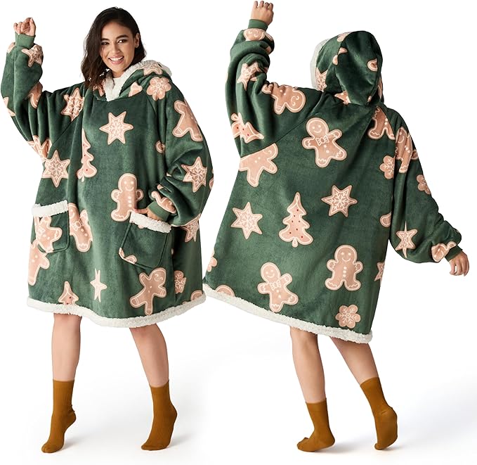 Bedsure Wearable Blanket Hoodie, Sherpa Hooded Blanket Printed for Adult & Kids as Gifts for Women, Mom Gifts Sherpa Hoodi...