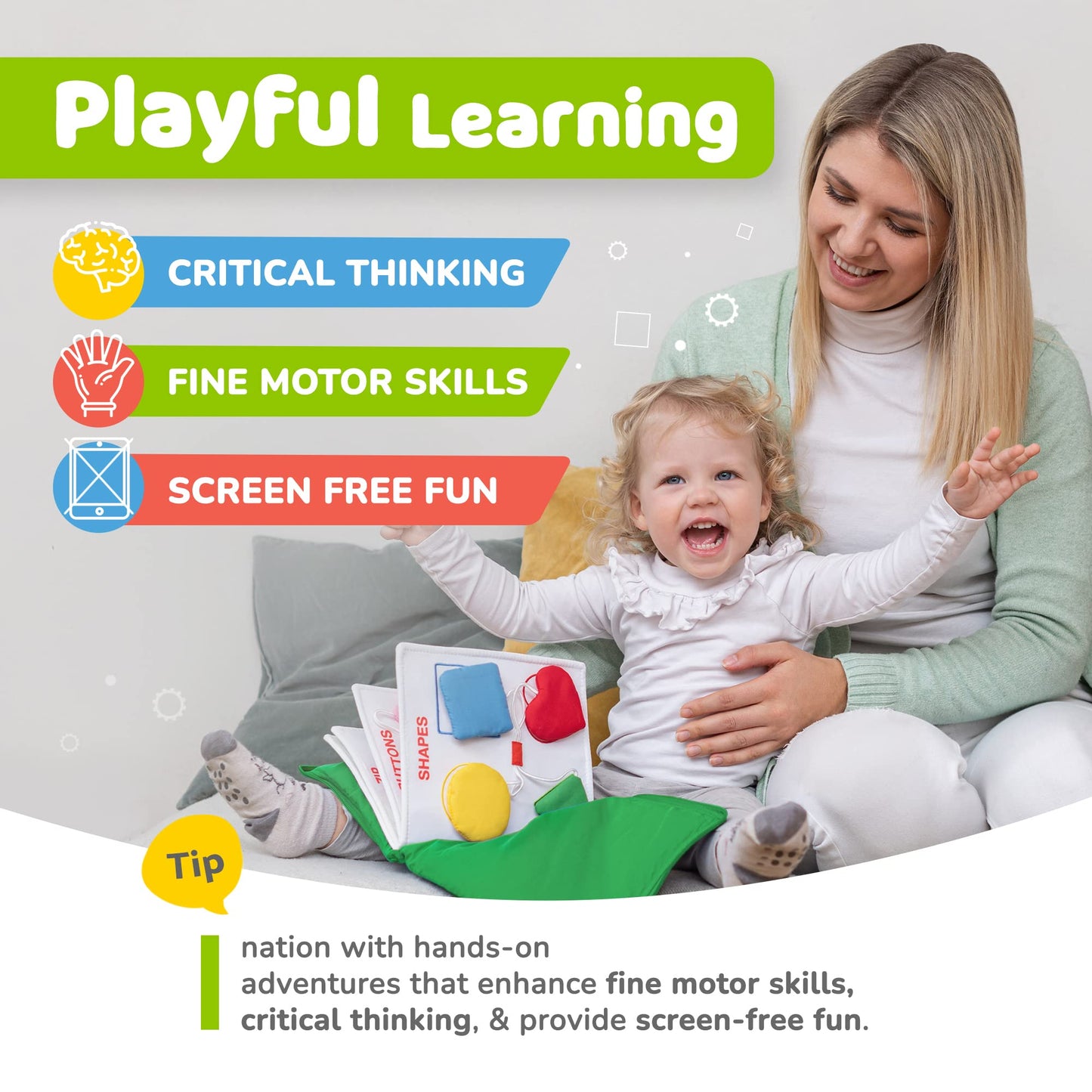 deMoca Busy Book for Toddlers 1-3 - Airplane Toys for Toddlers 1-3, My Quiet Book Montessori Toys for 1 Year Old with Kids Plane Activities, Activity Busy Board, Gift for Boys & Girls