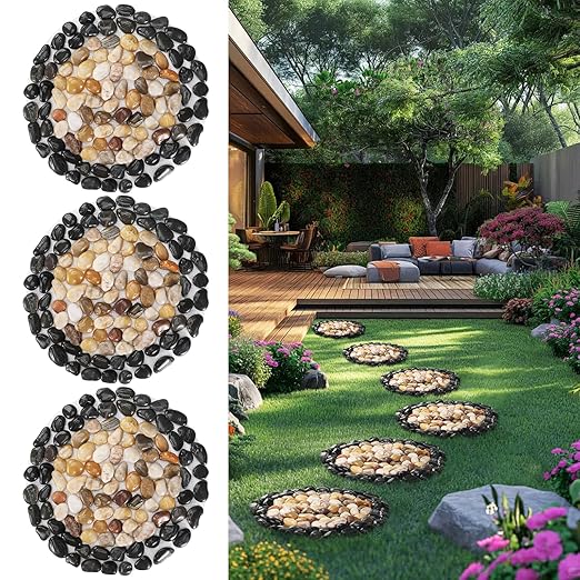 Garden Path Stepping Stone- 12 Inch Round Therapeutic Massage Stones, 3pcs Outdoor Decorative Stone Mats for Yard Pathway,...