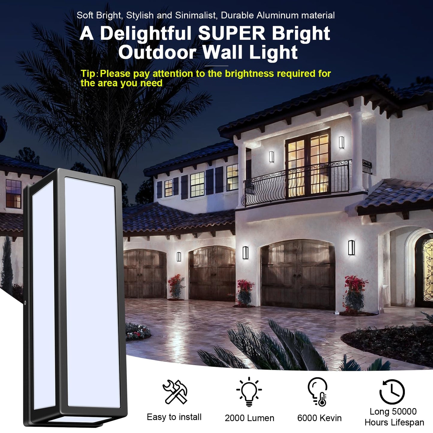 Tomourd 30Watt Modern Outdoor Wall Lights  2000 Lumen Waterproof Exterior Porch Light  6000K Daylight Anti-Rust Wall Mount Outdoor Wall Lighting For House  Front Porch  Garage