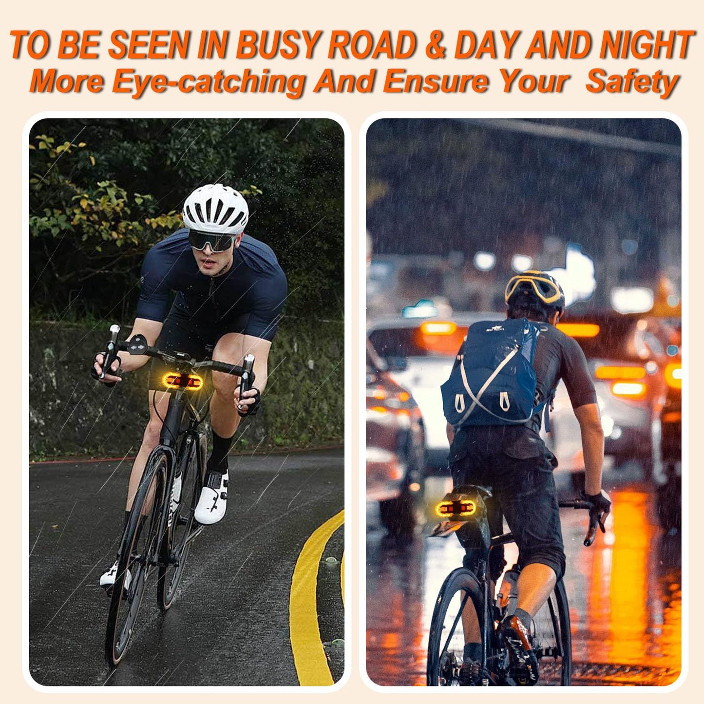 BCTEPTFOTL Bike Tail Light with Turn Signal, USB Rechargeable, 4PCS Yellow + Red, Remote Control, 5 Modes