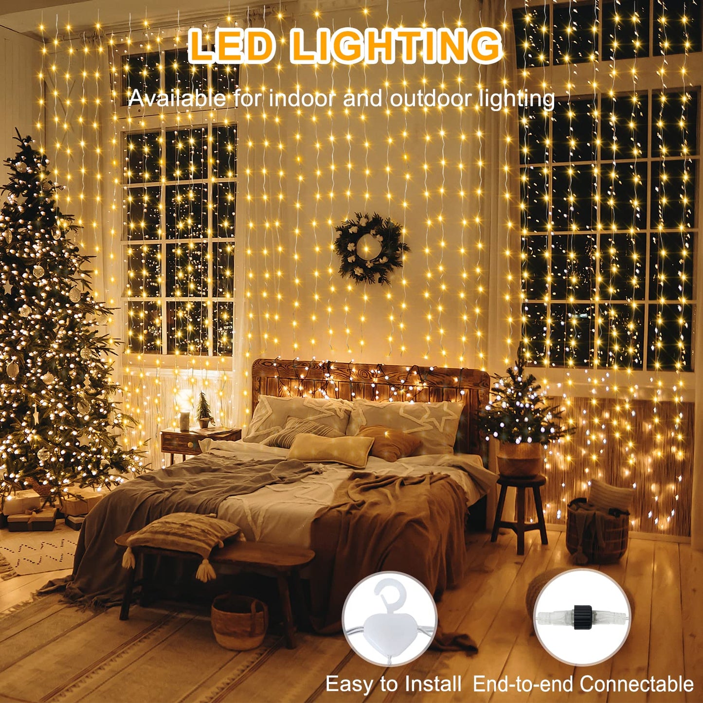 Zaiyw 300 Led Curtain Lights, 10Ft X 10Ft, Color Changing, Waterproof, Warm White & Multicolor, Remote Control, Model Dmo-300