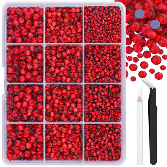 6800Pcs Hotfix Rhinestones for Clothing, Siam 2-5mm Mixed Sizes Iron On Flatback Glass Gems, Bedazzling Crystals Rhinestones for