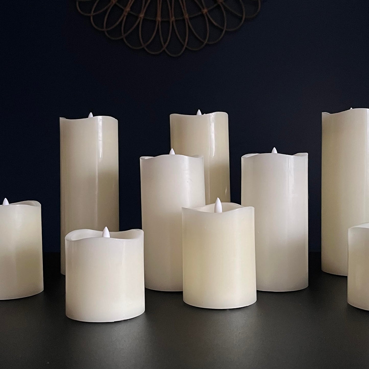 Stonebriar 3 Count Ivory Real Wax 3x8 Flameless LED Pillar Candles with Remote and Timer