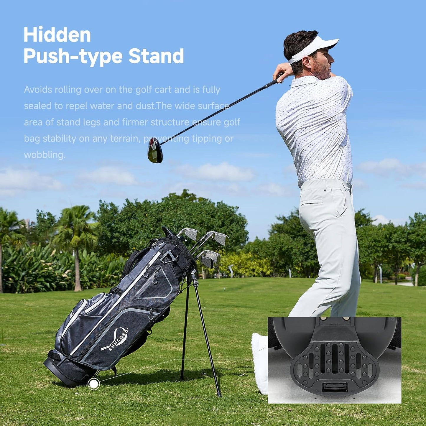 Golf Stand Bag with 4 Way Full Length Dividers, 4.4 Lbs Lightweight Golf Bag for Men Women, Waterproof Golf Carry Bags w/Stand, 7 Pockets & Cooler Pouch, Dual Straps, Rain Hood