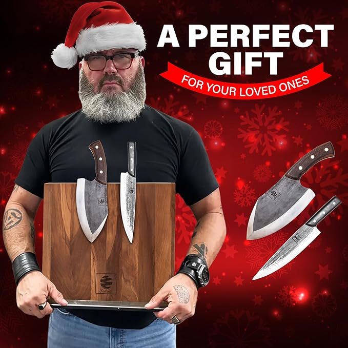 COOLINA Alpha Duo Knife Set - Lixy Cleaver & Tungsten XL Chef Knife, Hand-Forged High-Carbon Steel, Razor-Sharp, Full Tang, Ergonomic Handle