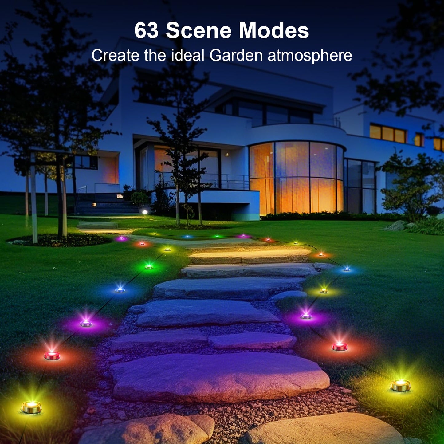 TQQVXX RGB Outdoor Ground Lights, 200FT Color Changing Pathway Lights with Remote, Waterproof, Black