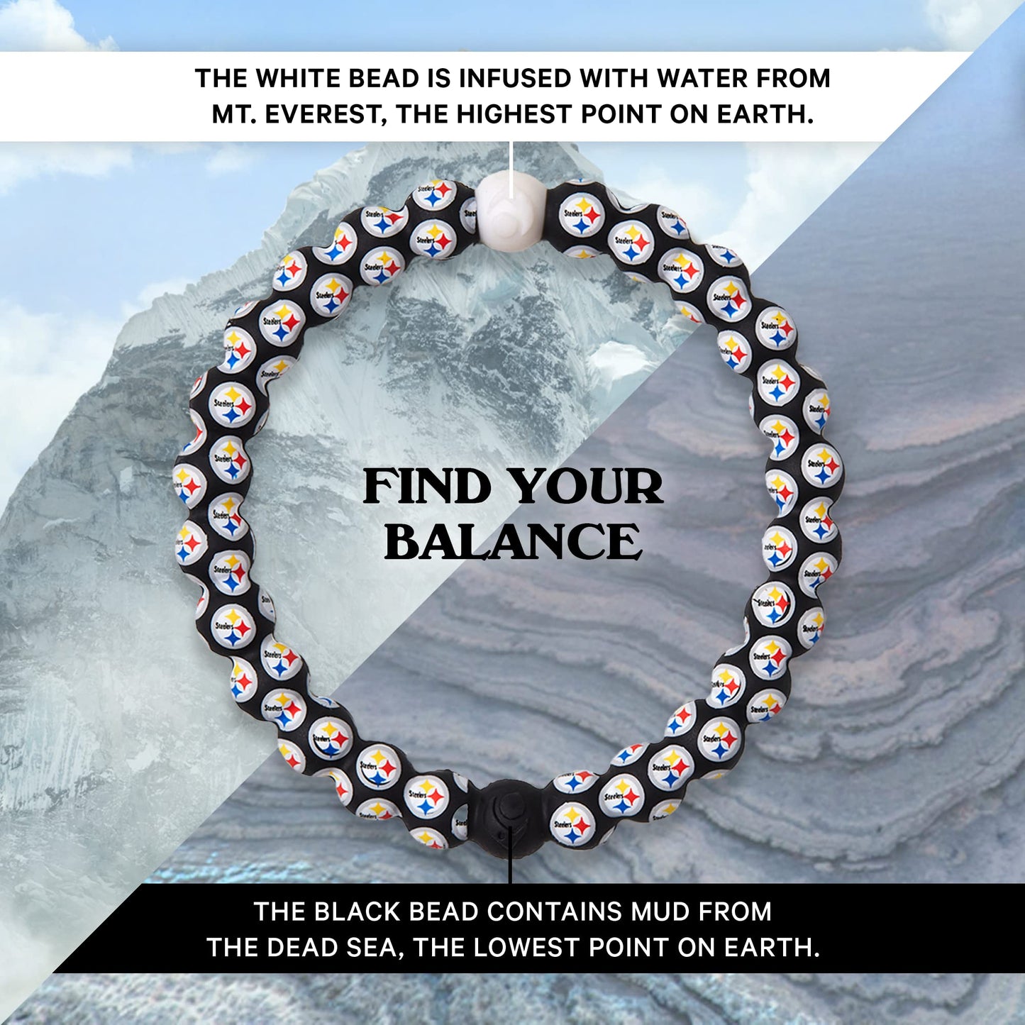 Lokai Silicone Beaded Bracelet for Men & Women, NFL Football Collection - Pittsburgh Steelers, Logo, Large - Silicone Jewelry Fa