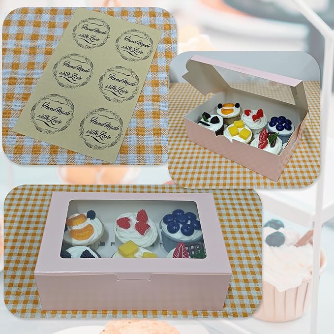 Cupcake Boxes 6 Count, Disposable Cupcake Containers, Food Grade Carrier with Window and Inserts for Cupcakes Muffins Cookies Pastries Donuts (Pink, 3 Pack)