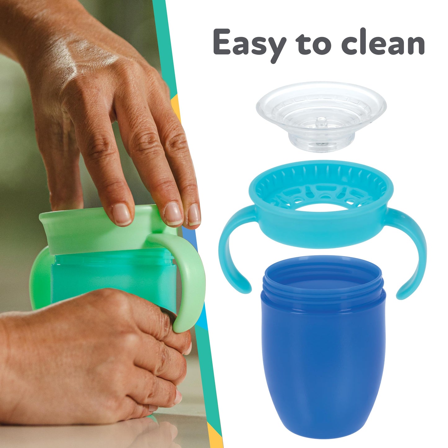 Nuby Wonder Cup with 360 Smart Edge Silicone Rim - Two-Handle Design - (2-Pack) 5 oz - Red/Blue