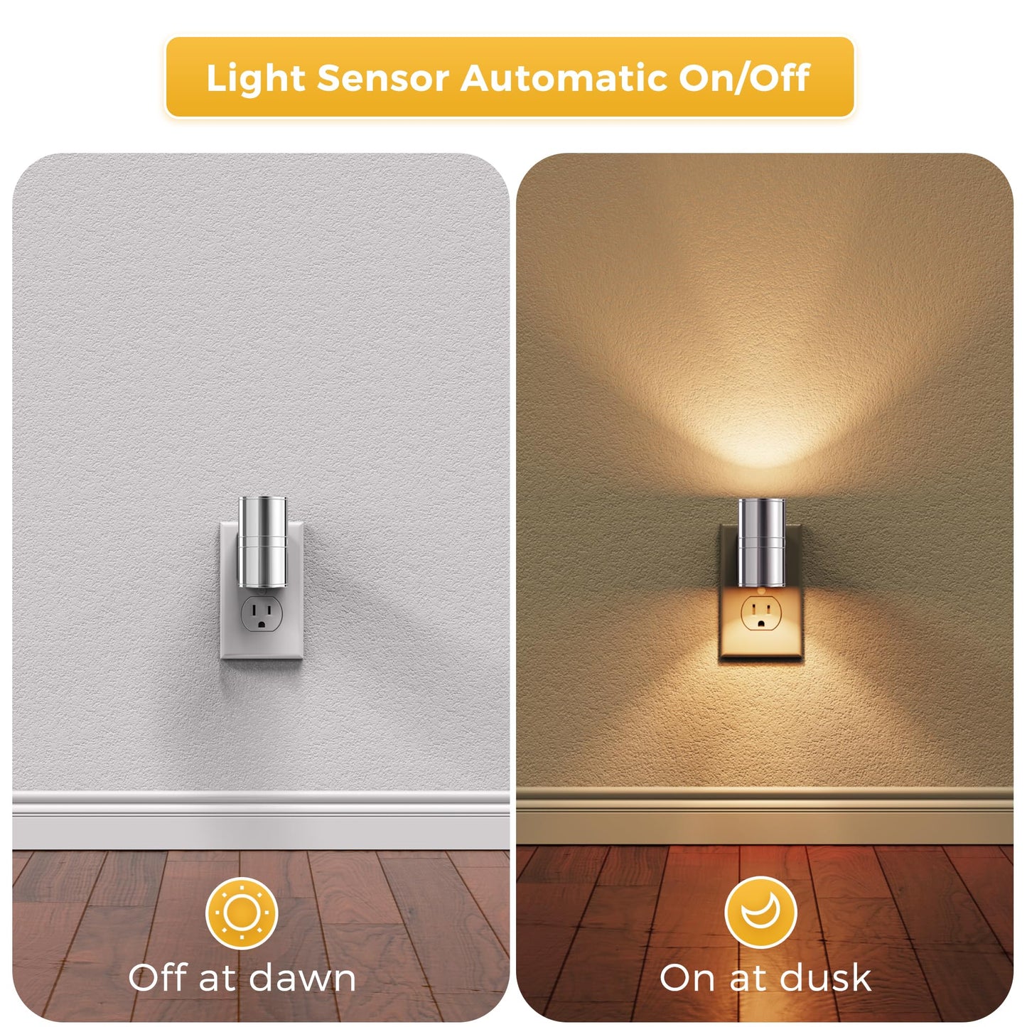 L LOHAS LED Night Light 3000K Dimmable Plug-in, Aluminum, Smooth Silver, 2 Pack, Model GY060US-02-DCH2-2