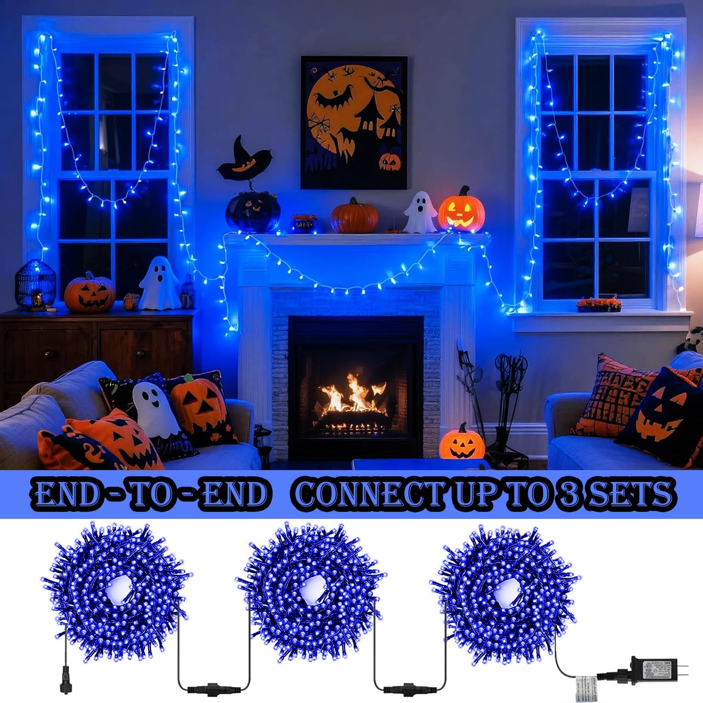 Decute Christmas String Lights Waterproof 300Led 105Ft Ul Certified With End-To-End Plug 8 Modes  Outdoor Indoor Starry Fairy Lights For Christmas Tree Patio Garden Wedding Party Decor Blue