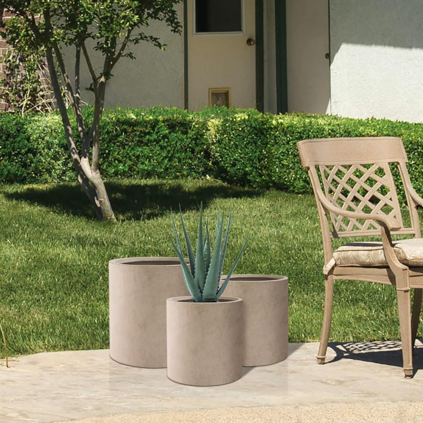 Kante 9.8",12.6",15.7" Dia Round Concrete Planter Set of 3, Modern Design Large Cylindrical Plant Pot with Drainage Hole for Indoor Outdoor Plants, Patio, Garden and Home, Weathered Concrete