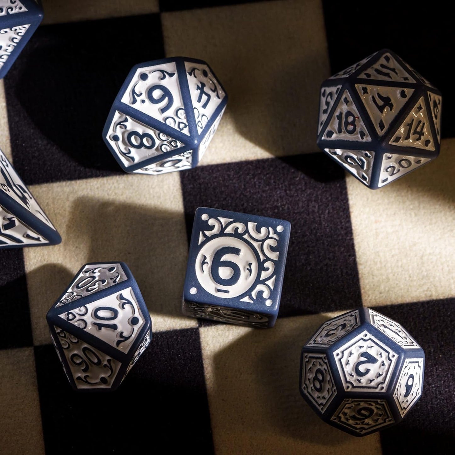 7-Die DND Dice Set New Pattern Polyhedral Dice Set with Leather Bag D&D Die for RPG Table Games(Blue White)