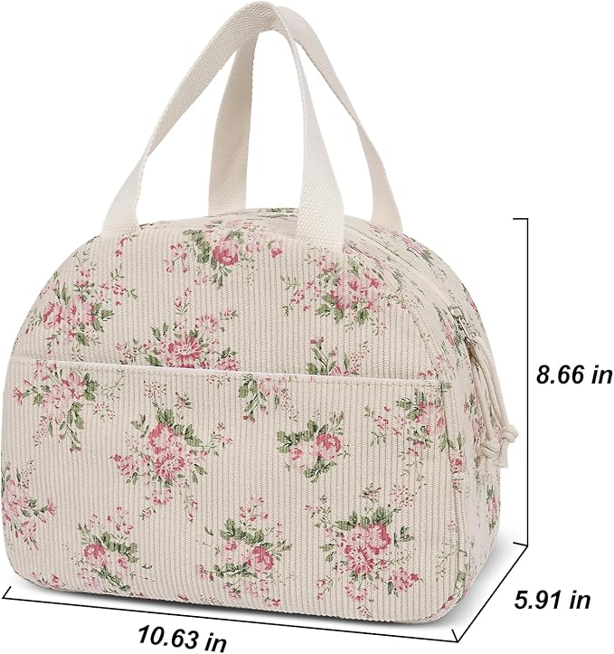 Lunch Box for Women,Cute Quilted Lunch Tote Bag,Reusable Insulated Lunch Box,Large Capacity Cooler Bag with Compartments for Work, Picnics or Travelling