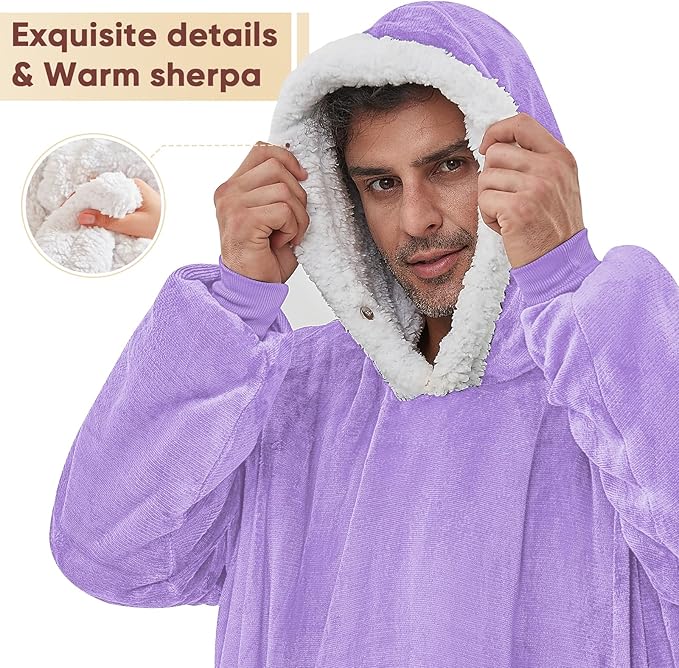 yescool Wearable Blanket Hoodie, Flannel Sherpa Fleece Blanket Sweatshirt for Adults Women Men,One Size Fits All