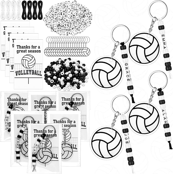 Suncalla 984 Pcs 24 Set Volleyball Keychain Making Kit DIY Volleyball Bag Tag Sport Key Chain Crafts Adjustable Letter Bea...