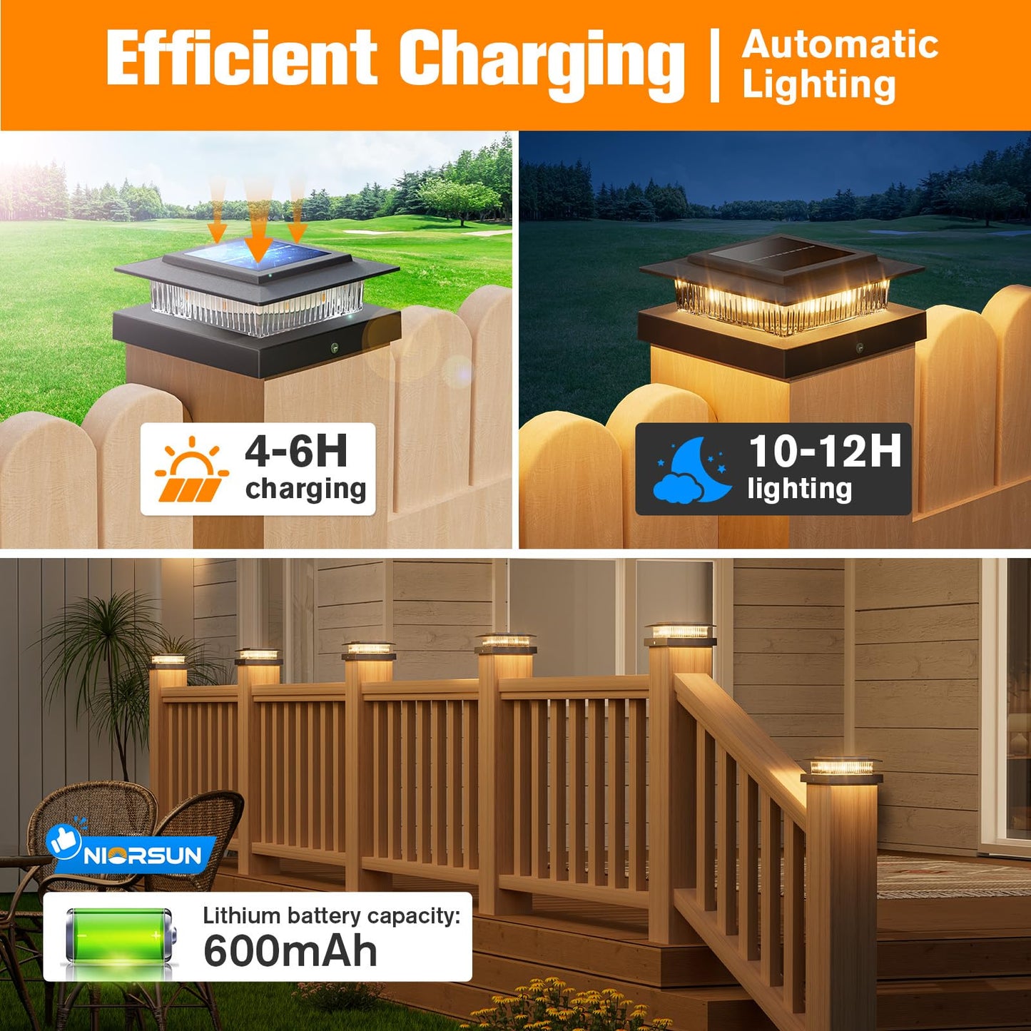 NIORSUN Solar Post Cap Lights, RGB Color Changing, Waterproof, 6 Pack, 4x4 Posts, Black, Model M013RGB-N