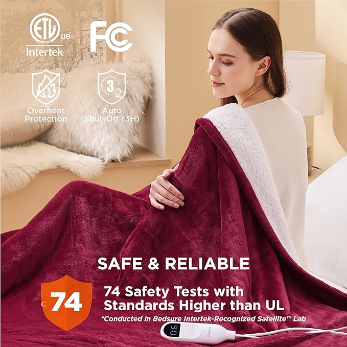 Bedsure Heated Blanket Electric Throw - Soft Flannel Electric Blanket, Heated Throw with 4 Time Settings & 6 Heat Settings, Warm Gift for Grandma (50x60 inches, Burgundy)