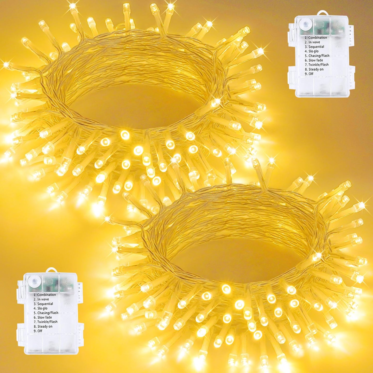 2 Pack Christmas String Lights Battery Operated With Timer  33Ft 100 Led Waterproof Twinkle Lights  8 Modes Fairy Light For Indoor And Outdoor Bedroom Garland Tree Christmas Decorations (Warm White)