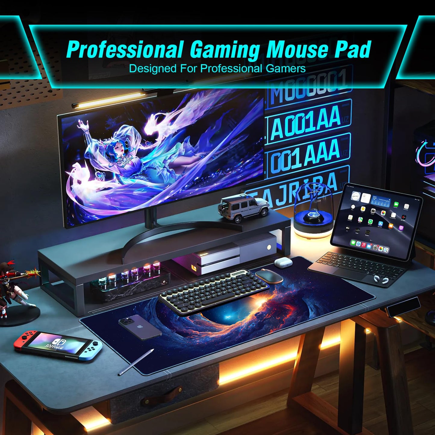 Large Gaming Mouse Pad, 35.4x15.7in Technological Nebula Style Gaming Mousepad, Professional Non-Slip Rubber Base Big Mouse Pad, Mousepad XXXL for Gaming & Office & Home, Full Desk Mouse Pad