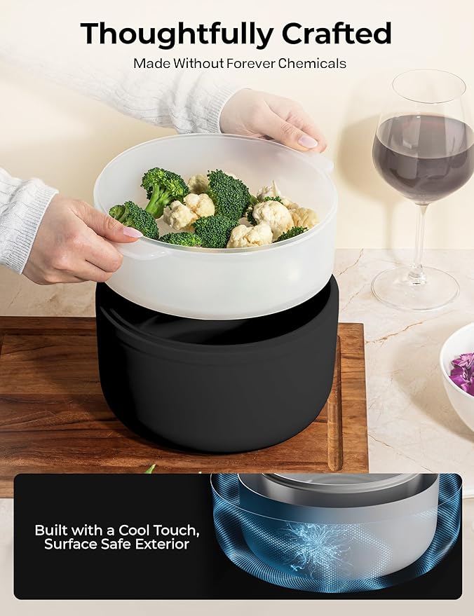 PRO Electric Hot Pot with Lid and Steamer, 1.5L Non Toxic Ceramic Cooker Skillet for Ramen, Eggs, Pasta Portable and Compact for Dorms, Camping, RVs, Work, Adjustable Temperature