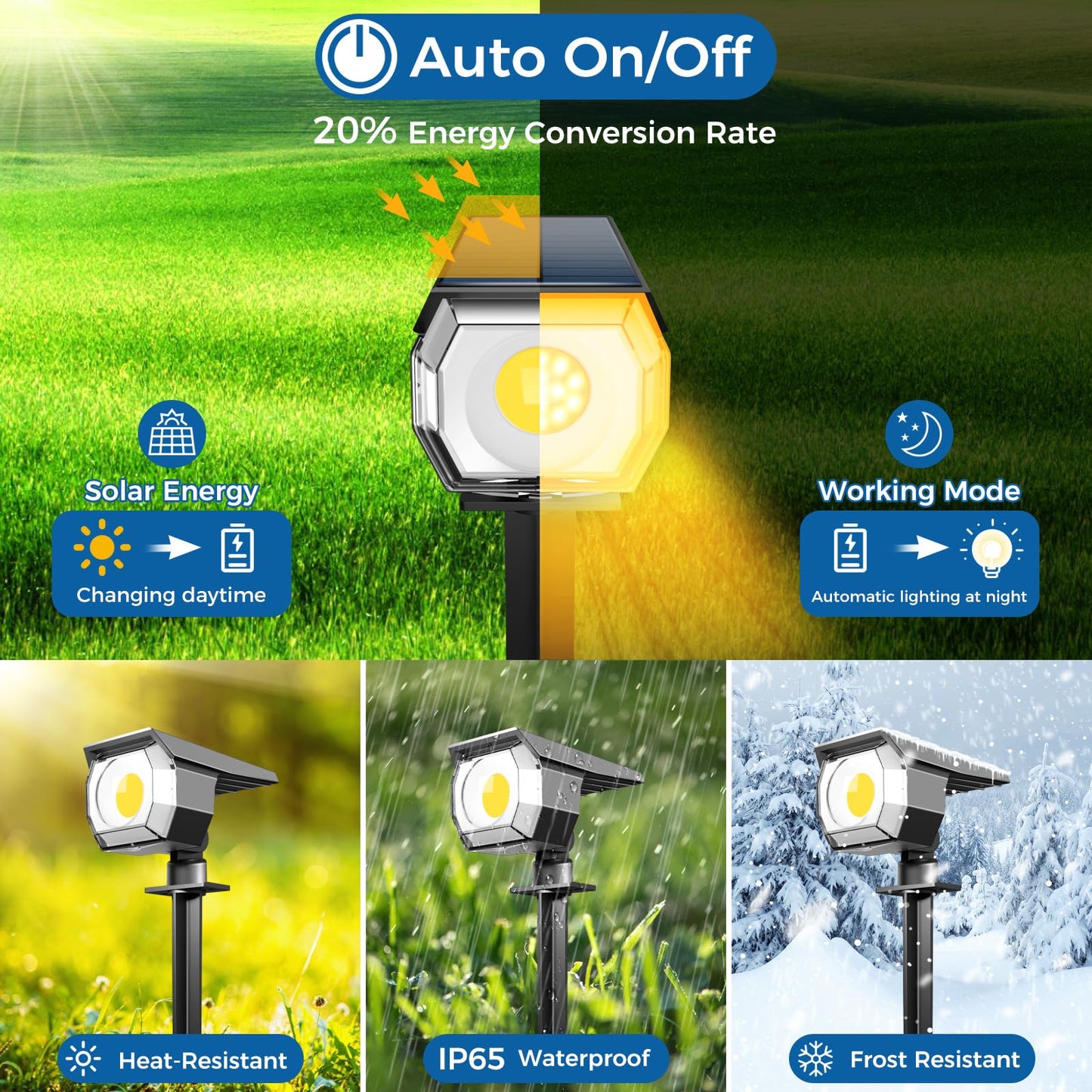 Peasur 1 Pack Solar Spot Lights Outdoor  Solar Spotlights Outdoor Waterproof 2-In-1 Auto On/Off Landscape Lighting For Outside Yard Garden (Warm White)