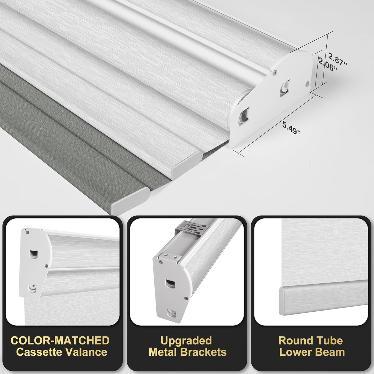 BERISSA Cordless Dual Roller Shades With Cassette Valance, Blackout and Light Filtering, Day and Night for Home Office Door - Grey and White, 34 W x 80" H