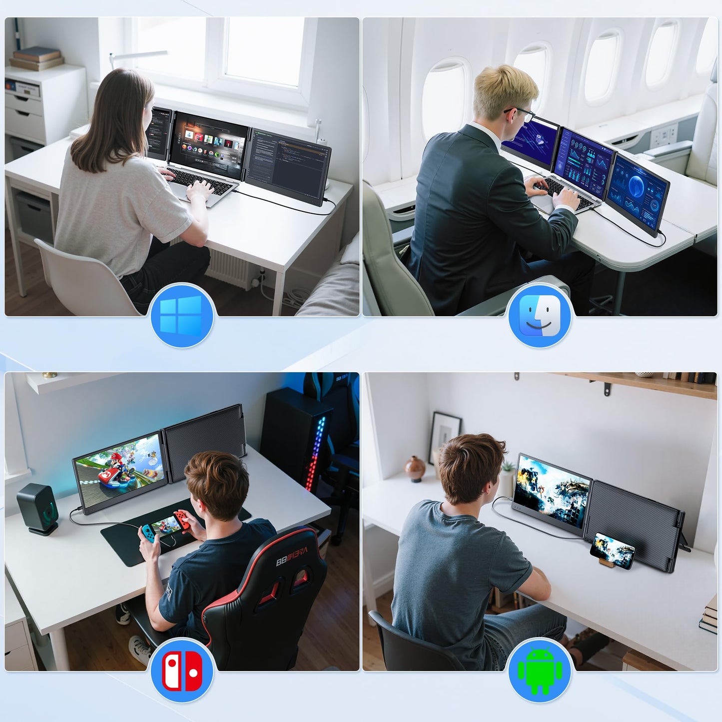 sharanix Laptop Screen Extender Portable Monitor, 14.2" 1080P FHD IPS Screen, Monitor Extender for Laptop, Fit for 13-17" Laptops, Plug & Play Compatiable with Wins/Mac/Android/Switch (Triple 14.2")