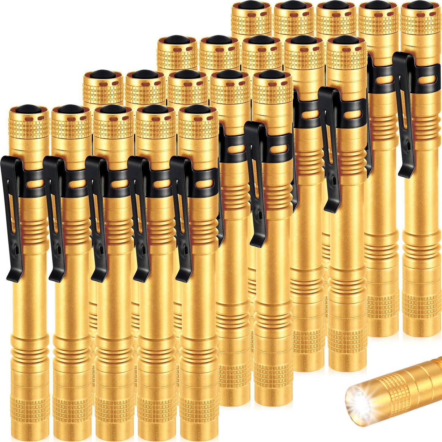 Hortsun Mini Pen Light Flashlights, 5.12 Inch, Yellow, LED, Aluminum, 20 Pcs Gifts for Fathers Day, Pocket Size with Clip