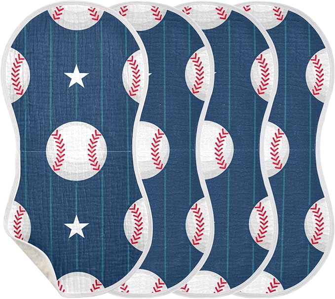 Muslin Baby Burp Cloths Set of 1, Soft Absorbent Baseball Stripe Muslin Washcloths, Bibs, Face Towel for Newborn Boys Girls, 22 x 11 Inch