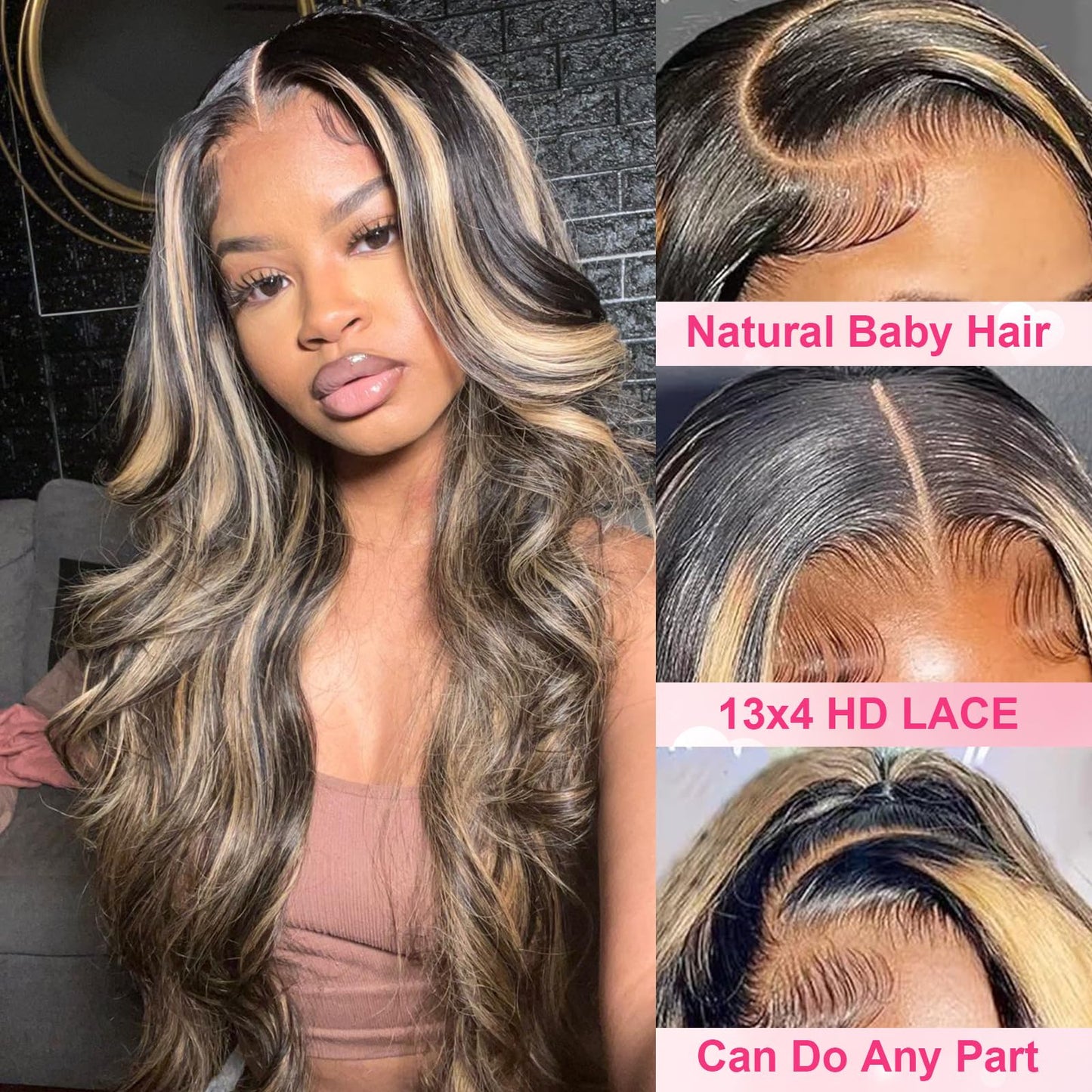 Kephare FB/27 32 Inch Highlight Balayage Wig Human Hair 13x4 HD Lace Front Wigs Body Wave 1B/27 Ash Blonde Omber Glueless Wig Pr