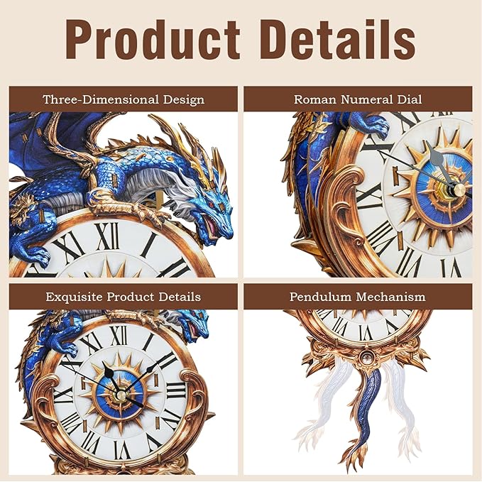 3D Wooden Puzzles for Adults – Blue Dragon Clock 3D Puzzles Art and Craft Kits, Unique Shape Wood Clock for Adults, Handmade Model Building Kit DIY Hobbies, Gifts for Family, Wall Art Home Decor