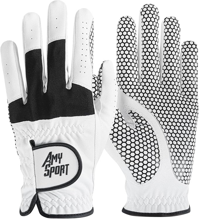 Amy Sport Upgraded Grip Golf Gloves Men Value 2 Pack for Left Right Handed Golfers, Anti Slip All Weather Comfortable Glov...