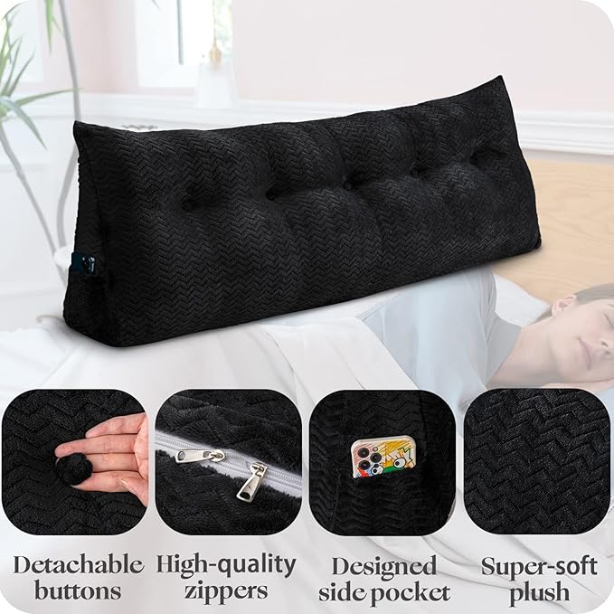 Large Bolster Triangular Headboard Wedge Backrest Positioning Support Bed Rest Reading Pillows Headboard Wedge Pillows for Day Bed Bunk Bed with Removable Cover,Full (54x8x20 Inches)