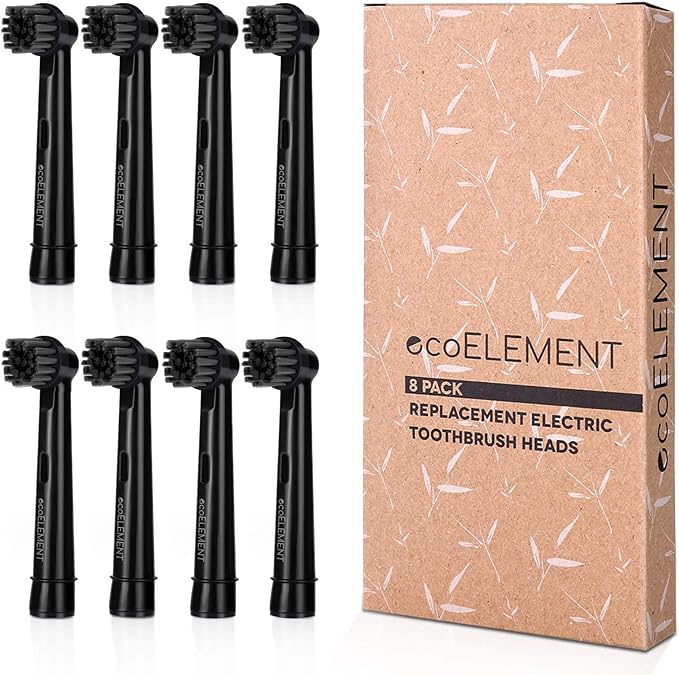 Replacement Toothbrush Heads Compatible with Oral B Braun - 8 Pack ecoELEMENT Professional Electric Toothbrush Heads Brush Heads Recyclable Charcoal Refill for Oral-B 7000/Pro 1000/9600/ 500/3000/8000