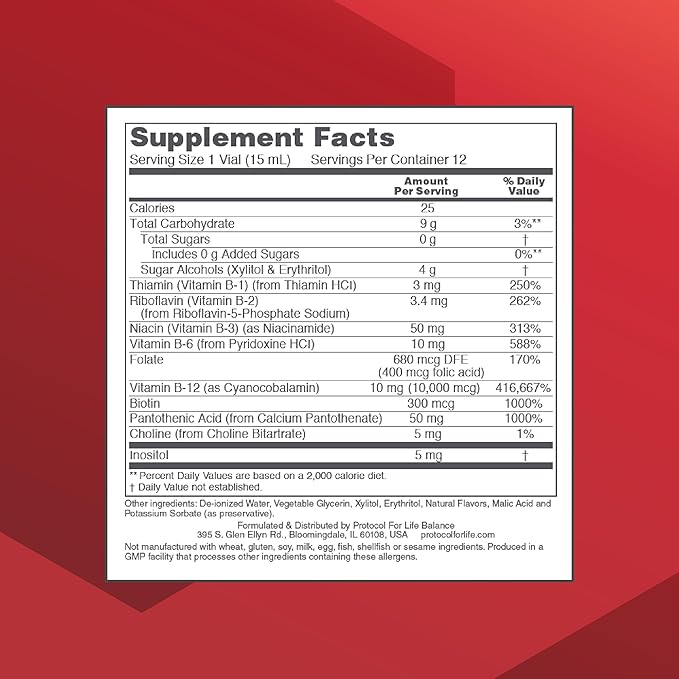 Protocol Nutri-Dose B-12 10,000mcg - Liquid Vitamin B-12 - for Energy Support, Nerve Health & Metabolism Support* - with Folate & Biotin - Convenient Vials - High Potency B-12-12 Vials