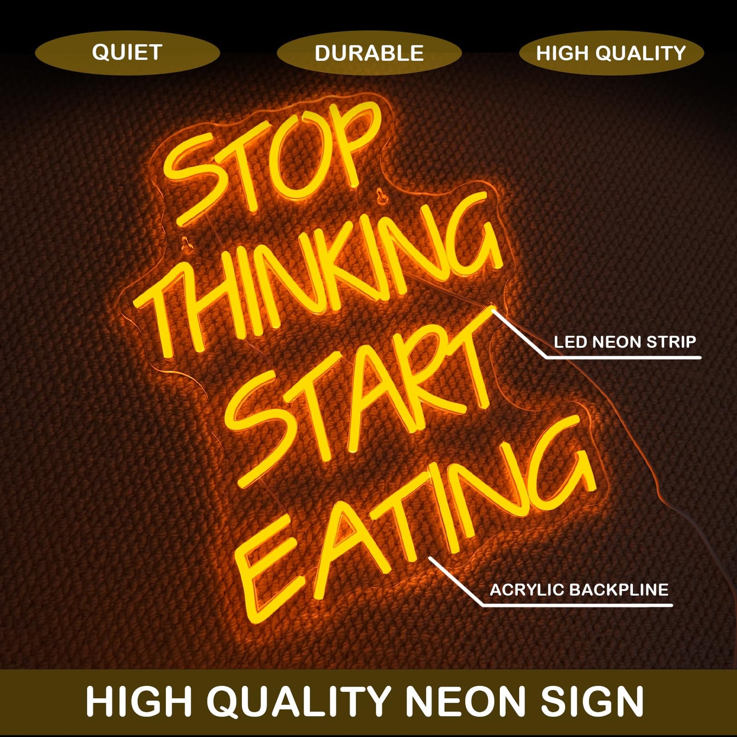 Dreamfort Stop Thinking Start Eating Neon Sign - Fun Led Wall Decor For Restaurants  Kitchens & Food Lovers  Usb-Powered With Adjustable Brightness  Humorous Dining Lighting