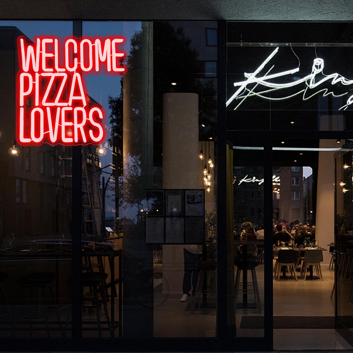 Welcome Pizza Lovers Neon Light  Red Dimmable Led Personalized Pizza Lovers Neon Sign  Family Restaurant Entertainment Room Food Theme Party Wall Neon Sign Decor Holiday Gift For Pizza Lovers  Children  Family (12.9*12.5In)