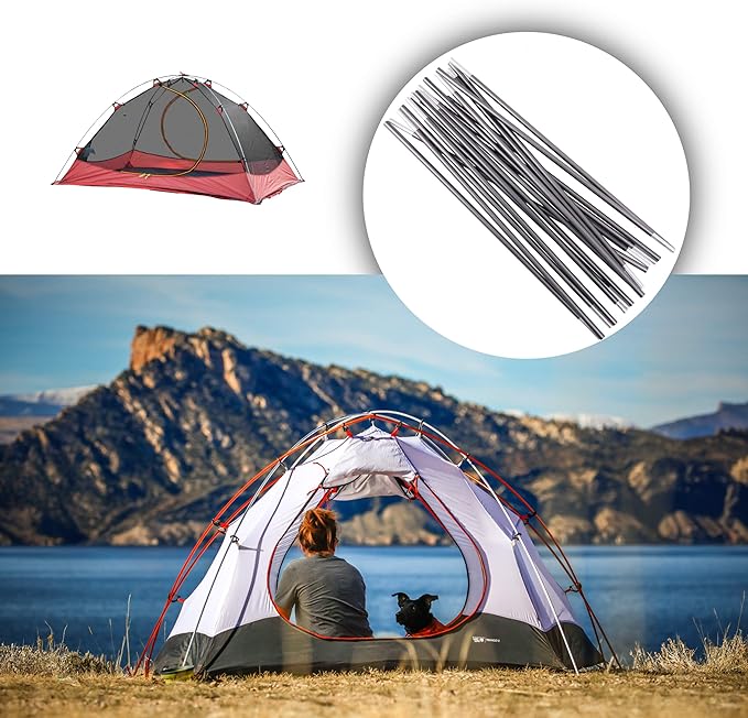 Azarxis Tent Poles Aluminum Tent Rod Replacement Camping Accessories, Multifunction Lightweight Tent Poles Repair Kit, 7001 Series Aircraft-Grade Aluminum - 2 Poles