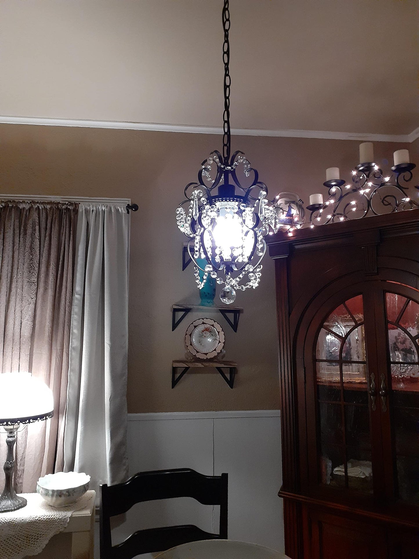 riomasee Plug-in Chandelier Light Fixture, Mini Black Crystal, 14.27 Ft Cord, On/Off Switch, Ideal for Bedroom, Girls Room, Bathroom