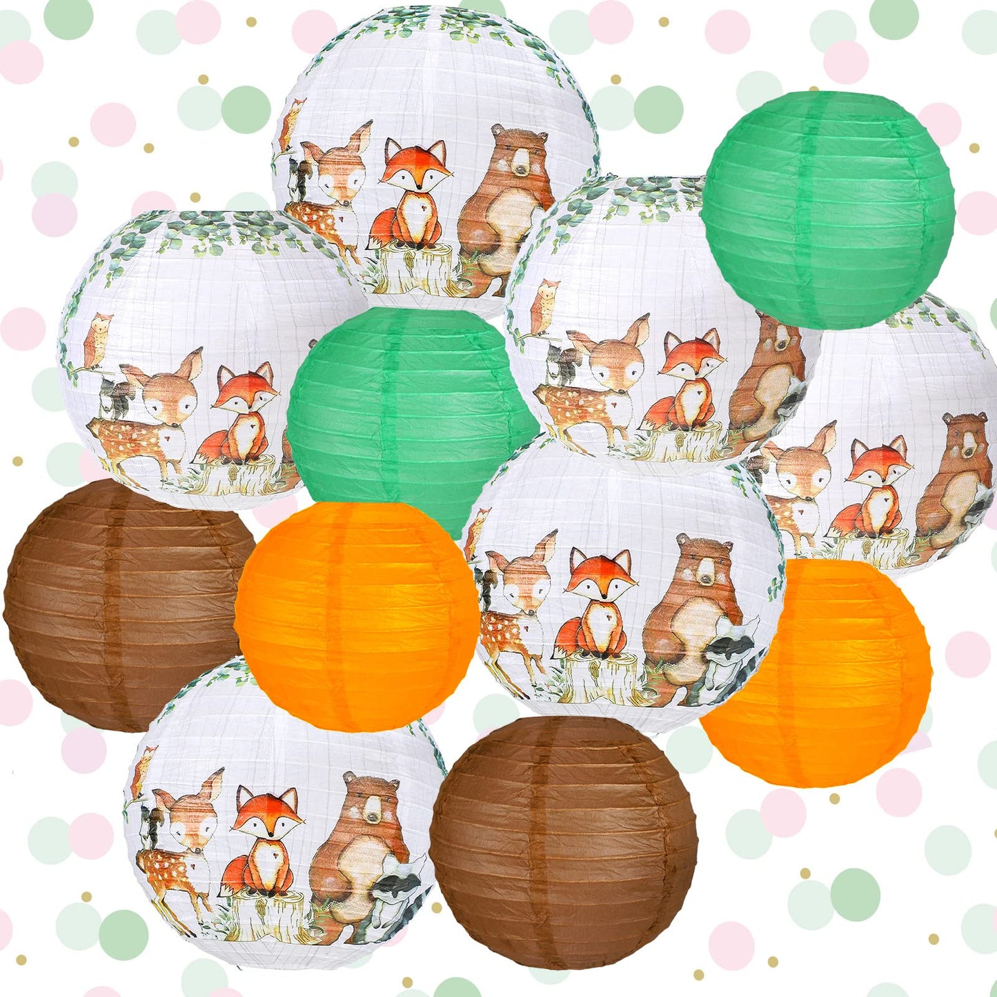 12 Pieces Woodland Baby Shower Decorations Thanksgiving Paper Lantern Animal Hanging Lanterns Forest Animal Theme Birthday Party Decorations For Autumn Fall Harvest Forest Friends Jungle Ceiling Decor