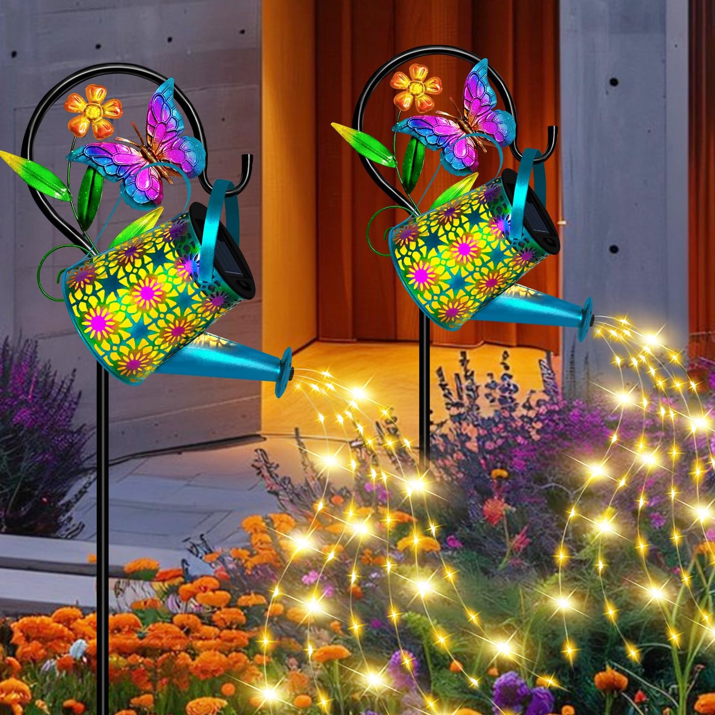 Solar Watering Can With Lights  Waterproof Solar Lantern With Butterfly Shepherd Hook  Hanging Garden Lights For Patio Yard Lawn Porch Outdoor Decoration  Unique Garden Gifts For Women